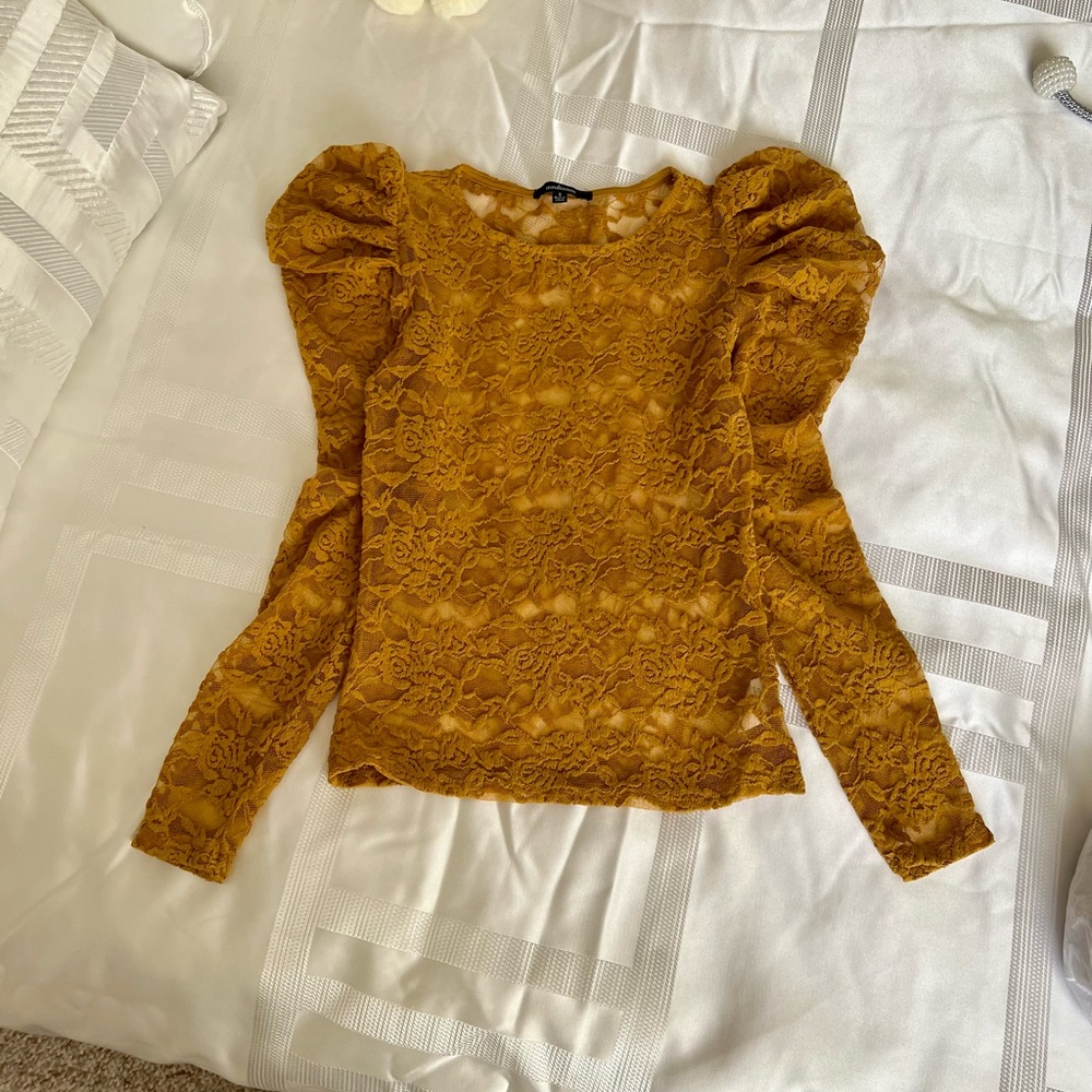 3/$30 Puff sleeve lace long sleeve blouse mustard